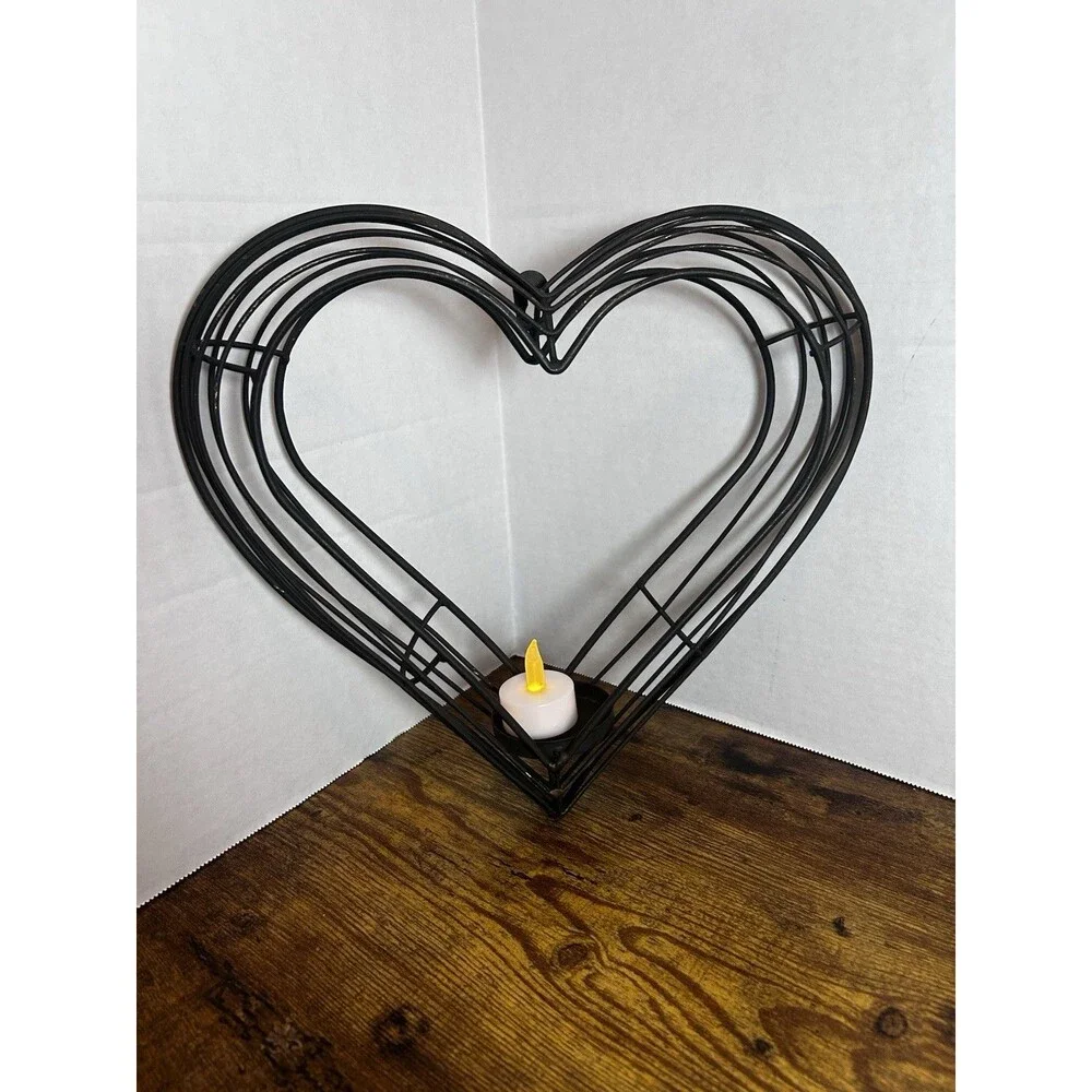 Vintage Black Metal Heart Wall Sconce Candle Holder - Rustic Romantic Home Decor